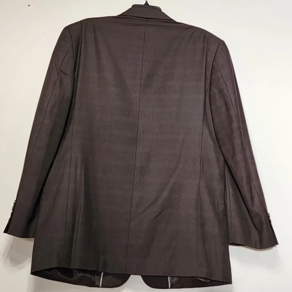 Phat Farm Suit Jacket Mens 42L Brown Plaid 4 Button Long Blazer Hip Hop Lined